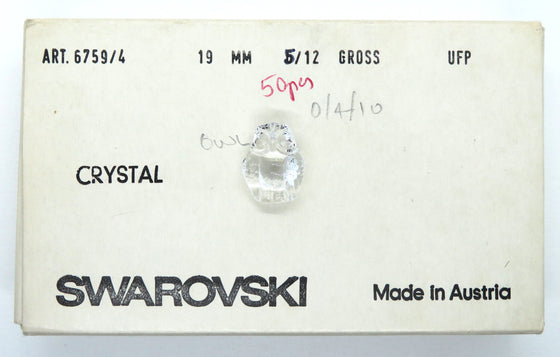 1 pc) 19mm Rare Vintage 80s Swarovski Half-drilled Owl Pendant in Crystal Clear