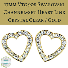 2 pcs) 17mm Vintage Swarovski Channel-set Heart Links in Crystal Clear and Gold
