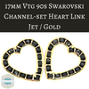 2 pcs) 17mm Vintage Swarovski Channel-set Heart Links in Jet Black and Gold
