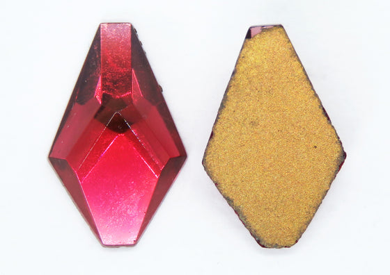 2 cabs) 20x12mm Vintage 70s West German Glass Long Faceted Hexagon Stone Ruby GF
