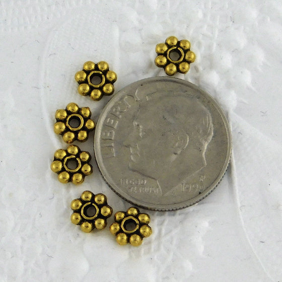 5mm Daisy Spacer Beads_50 or 200 pieces_Rich Antiqued Gold_Accent_Flower Bead
