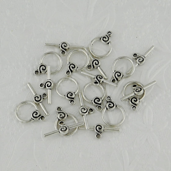 Designer BULK 14mmx22mm Spiral Swirls Toggle 10 sets Antiqued Silver Pewter Clasp Bracelet Clasp Necklace Findings
