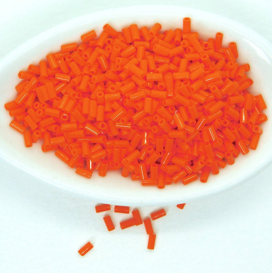 3mm Bugle Beads_Opaque Safety Orange_9 grams or 50 grams_Miyuki #406_Size 1