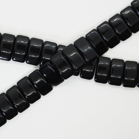 Glass Carrier Beads_9x17mm_Jet Black_Two Hole_15 Beads_Czech Glass Beads_Jewelry Design_