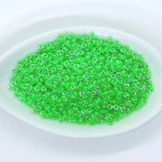 11/0 Toho Demi Rounds_#805 Neon Green Lined Crystal Clear_Green Seed Beads_Demis_9 grams