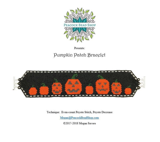 Pumpkin Patch Bracelet Kit_Peyote Stitch_Jack O'Lantern_Peyote Decrease_Halloween Bracelet_Jack O Lantern