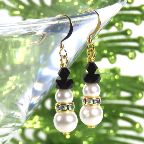 Snowman Earring KIT_Swarovski Crystal Pearls_Crystal AB Scarf_Gold and Pearl_Frosty the Snowman_Christmas Earrings