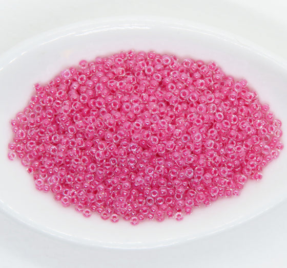15/0 Japanese Seed Beads_Carnation Pink Lined Clear_Miyuki #208_9 gram tube_Beadweaving_Peyote Stitch_Jewelry Making