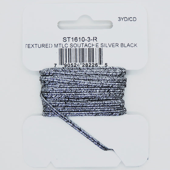 3 yards) 2.4mm Soutache Cord_Metallic Silver Black