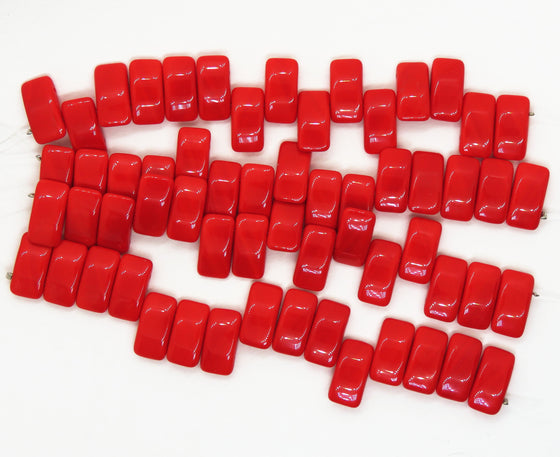 Glass Carrier Beads_9x17mm_Red_Two Hole_15 Beads_Czech Glass Beads_Jewelry Design_