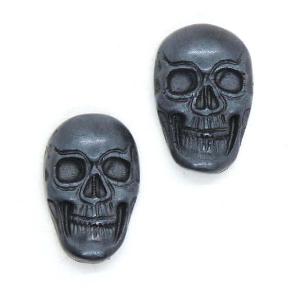 1) 23x15mm Metallic Hematite Resin Skull Cab_Hand Painted and Poured