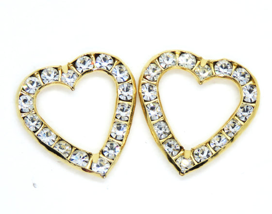 2 pcs) 17mm Vintage Swarovski Channel-set Heart Links in Crystal Clear and Gold