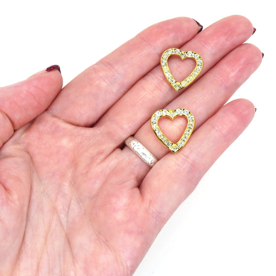 2 pcs) 17mm Vintage Swarovski Channel-set Heart Links in Crystal Clear and Gold