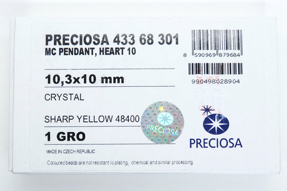 4 pcs) 10.3x10mm Preciosa Crystal Heart Pendants_Sharp Yellow