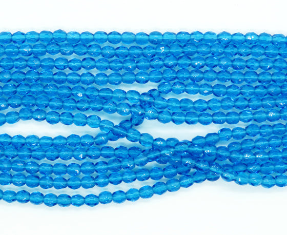 50 beads) 4mm Czech Firepolish Faceted Round Beads_Capri Blue