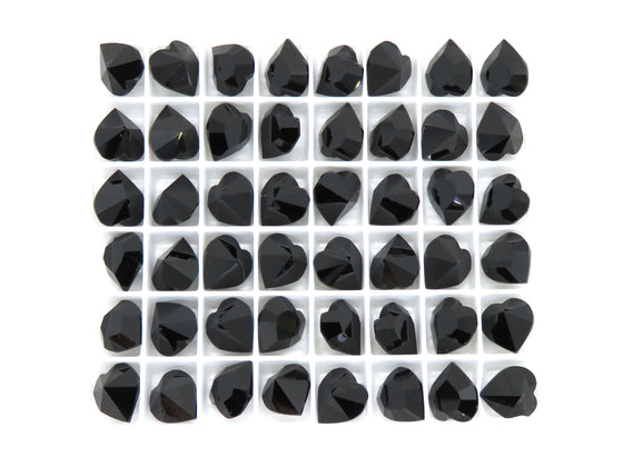 2 pcs) 11x10mm Vintage 90s Swarovski Crystal Heart Rhinestones_#4800_Jet Black
