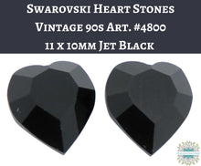  2 pcs) 11x10mm Vintage 90s Swarovski Crystal Heart Rhinestones_#4800_Jet Black