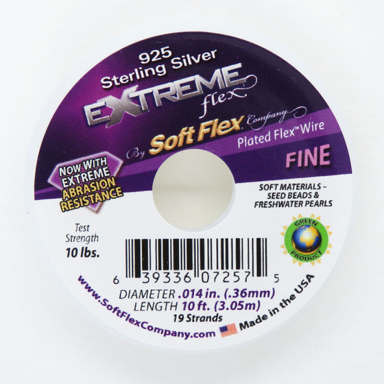 10 ft spool) Fine Soft Flex Extreme_.925 Sterling Silver Plated_Stainless Steel_.014 inch_10lb test