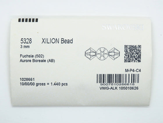 50 beads) 3mm SW Bicones_Fuchsia AB_Article 5328