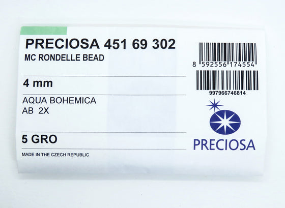 50) 4mm Preciosa Crystal Bicones Aqua Bohemica 2xAB
