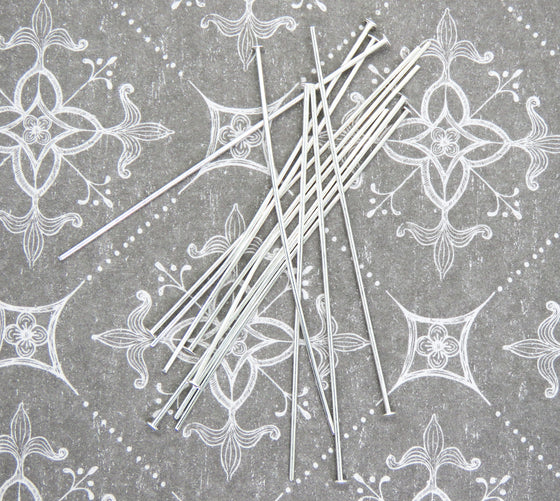 50 pcs) 2 inch 21 gauge Silver Plated Headpins