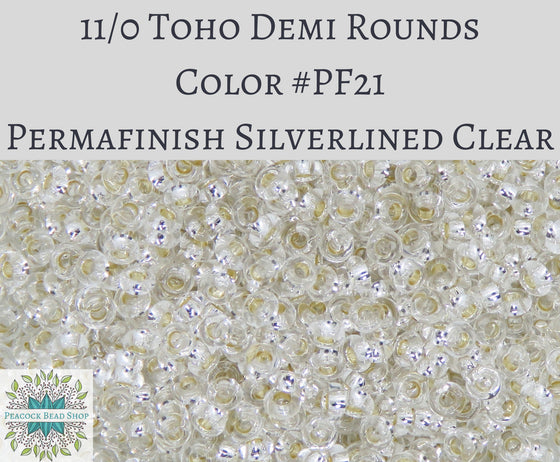 9 grams) 11/0 Toho Demi Rounds_2.2mm_#PF21 Permafinish Silver Lined Clear