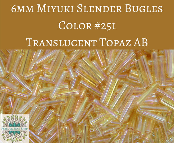 7 grams) 6x1.3mm Slender Bugles #251 Translucent Topaz AB