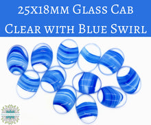  1pc) 25x18mm Glass Cabochon_Clear with Blue Swirl_Preciosa Glass