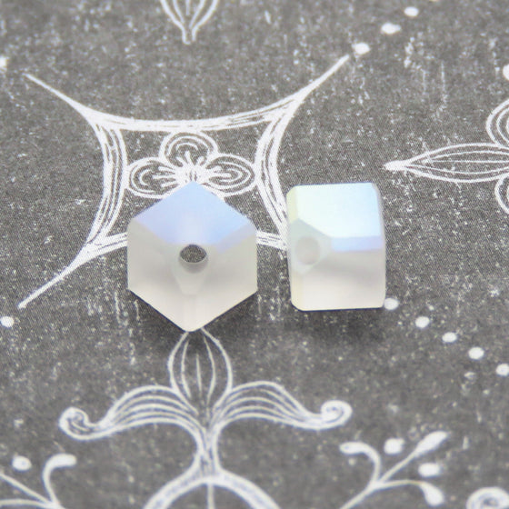 10 beads) 4mm Discontinued Preciosa Crystal Diagonal Cube Beads_Matte Crystal AB