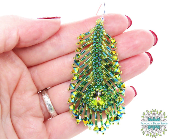 NEW KIT! Peacock Feather Earrings Kit_Tropical Green_Full Kits or Beads Only