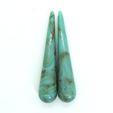 2 pieces) 61mm German Resin Long Drop Pendants_Turquoise Brown Marble