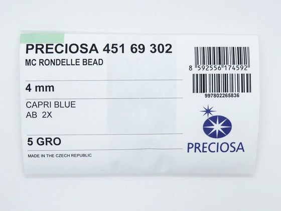50 beads) 4mm Preciosa Crystal Bicones_Capri Blue 2xAB