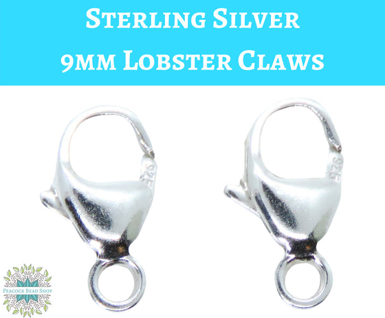 2 pcs) 9mm Sterling Silver Lobster Claw Clasp