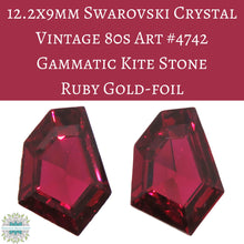  2 stones)  12.2x9mm Rare Vintage 80s Swarovski Crystal Gammatic Kite Stones Ruby Gold foil-back