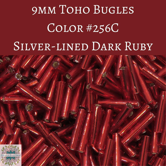 10 grams) BGL3-T25C 9mm Toho Bugles Silver-lined Dark Ruby