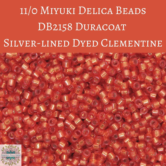 7 grams) 11/0 Miyuki Delica Beads DB2158 Duracoat Silverlined Clementine