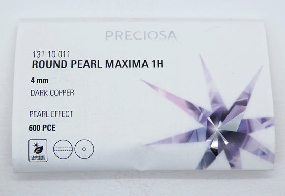 50 beads) 4mm Preciosa Crystal Pearls Dark Copper