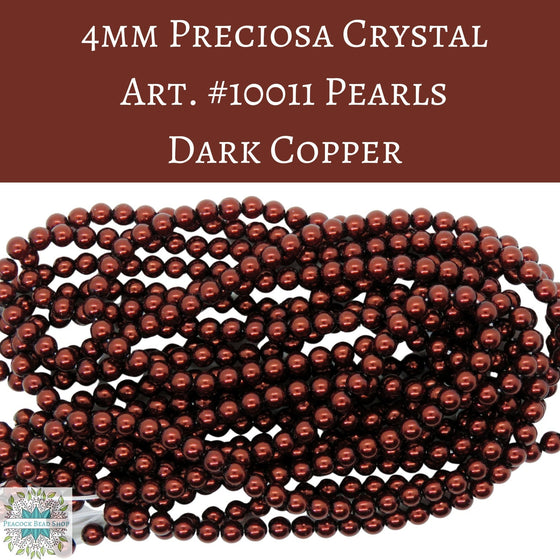 50 beads) 4mm Preciosa Crystal Pearls Dark Copper