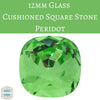 2 stones) 12mm Glass Cushioned Square Stone Peridot