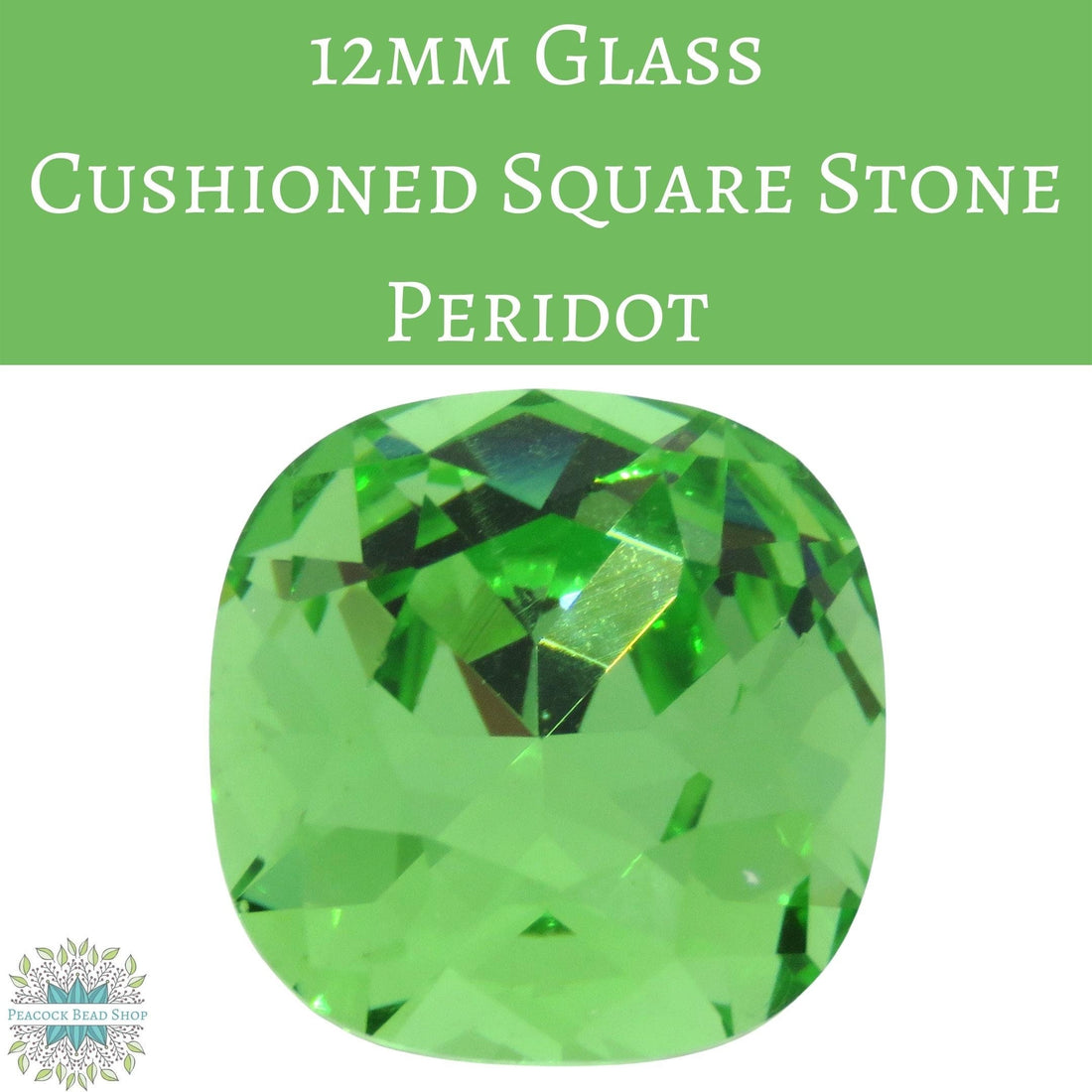  2 stones) 12mm Glass Cushioned Square Stone Peridot