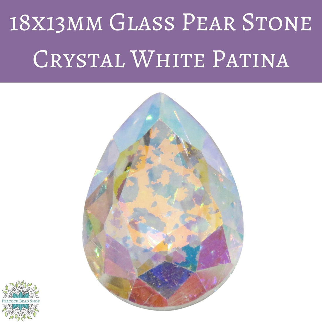  1 stone) 18x13mm Glass Pear Stone Crystal White Patina