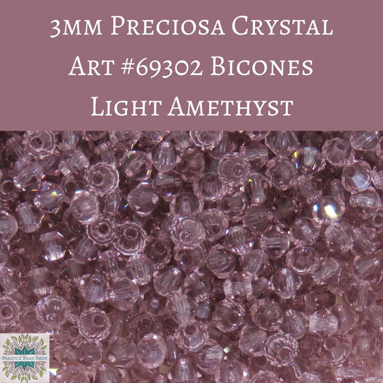 50 beads) 3mm Preciosa Crystal Bicones Light Amethyst
