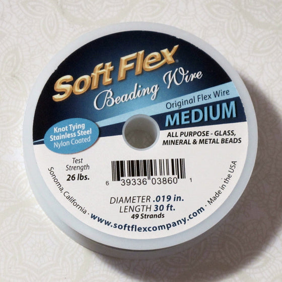 Medium Soft Flex Wire_Stainless Steel_30 foot Spool_Stringing Wire_Beading_49 strands_26lb test_.019_