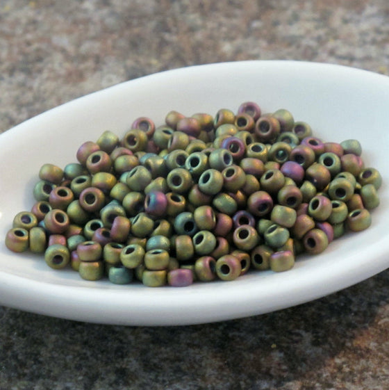 11 grams) 8/0 Seed Beads Miyuki 2035 Matte Metallic Khaki Iris