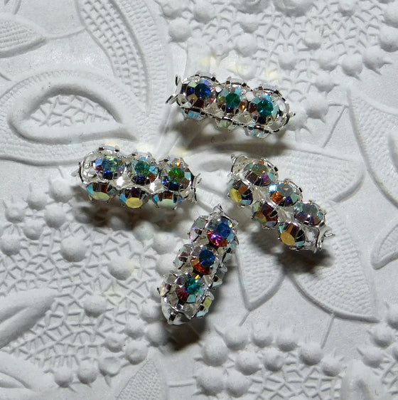 4 beads) 16x7mm Rhinestone Tube Beads_Crystal AB_Fuchsia_Blue Zircon